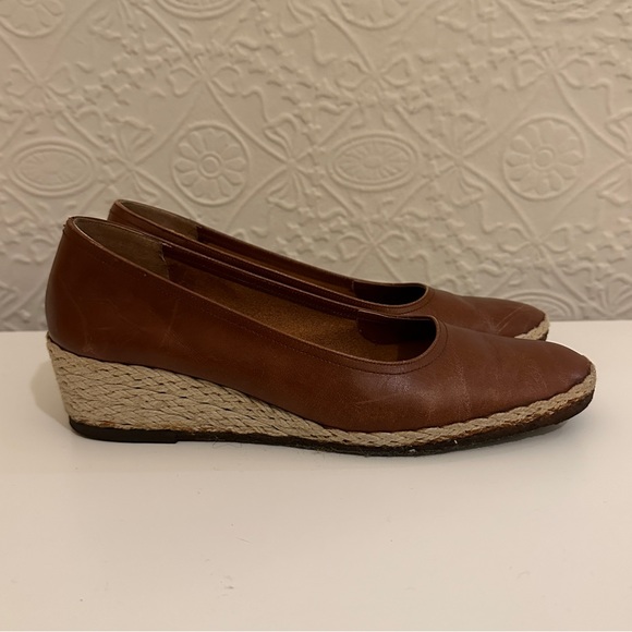 Vintage Ferragamo Espadrille Wedges 1950s 1960s Brown Leather, Size 36 Narrow - Picture 1 of 6